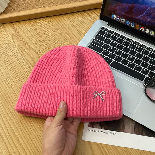 Bow Knit Metal Beanie