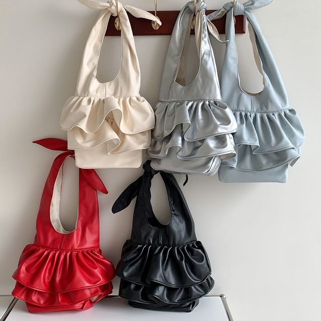 Leather Ruffle Bag Tote Faux