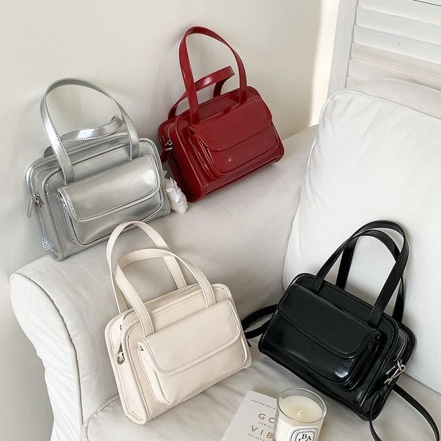 Multi-Pocket Crossbody Leather Faux Bag