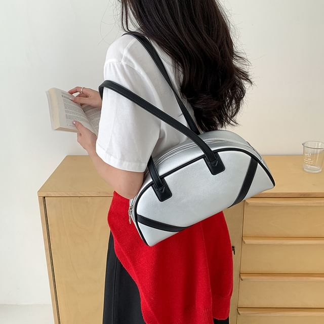 Leather Bag Faux Striped Bowler