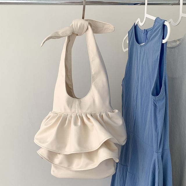 Leather Ruffle Bag Tote Faux