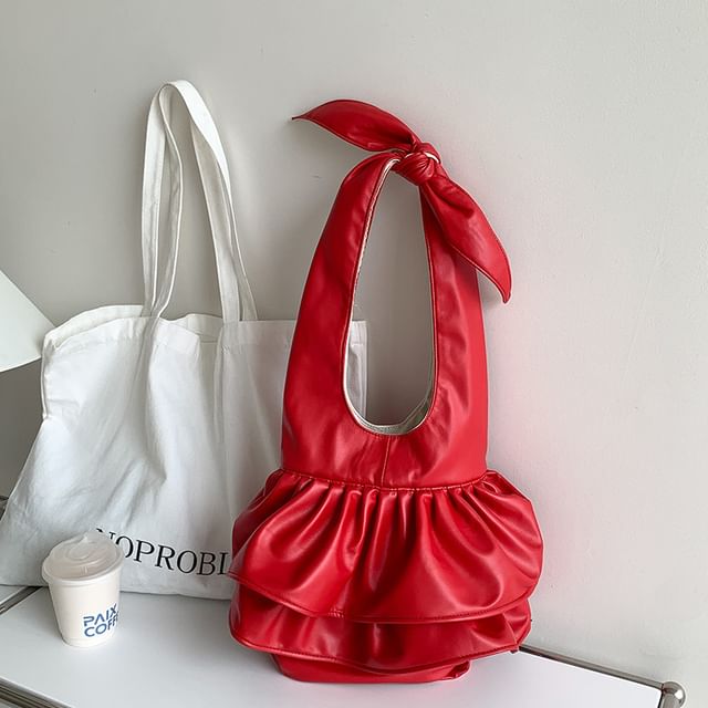 Leather Ruffle Bag Tote Faux