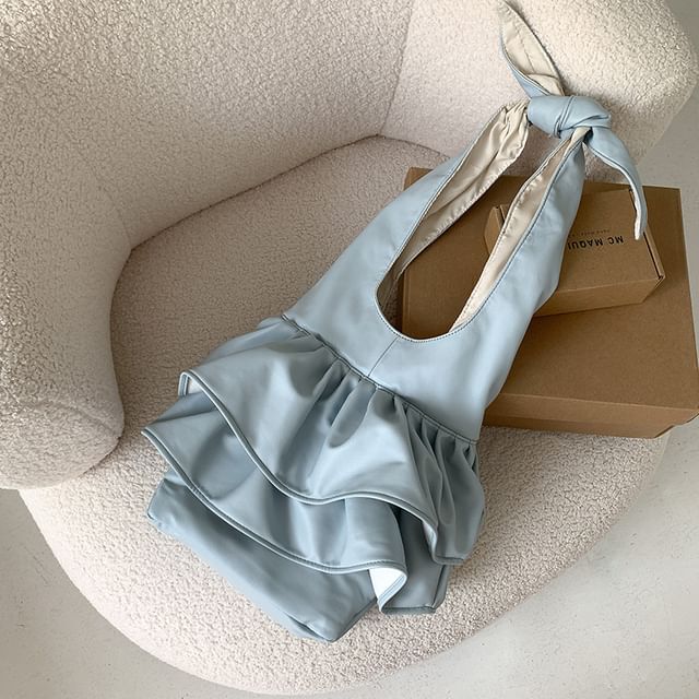 Leather Ruffle Bag Tote Faux