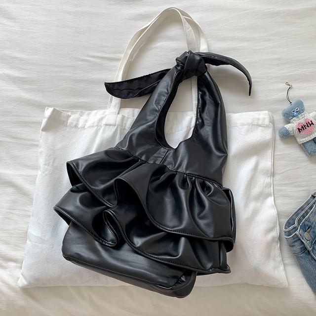 Leather Ruffle Bag Tote Faux