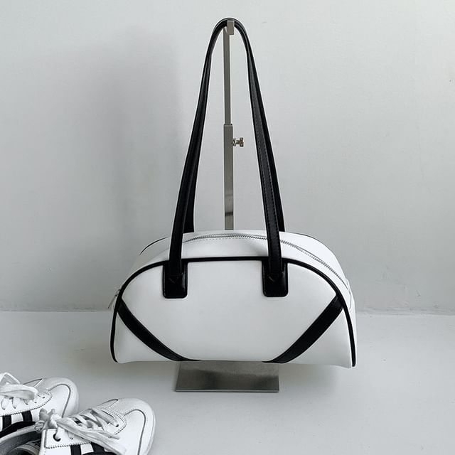 Leather Bag Faux Striped Bowler