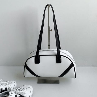 Leather Bag Faux Striped Bowler