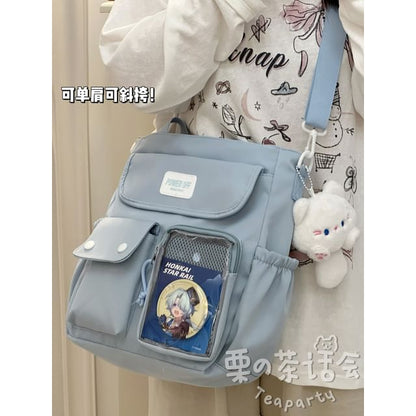 Plain Multi-Pocket Crossbody Tote Bag