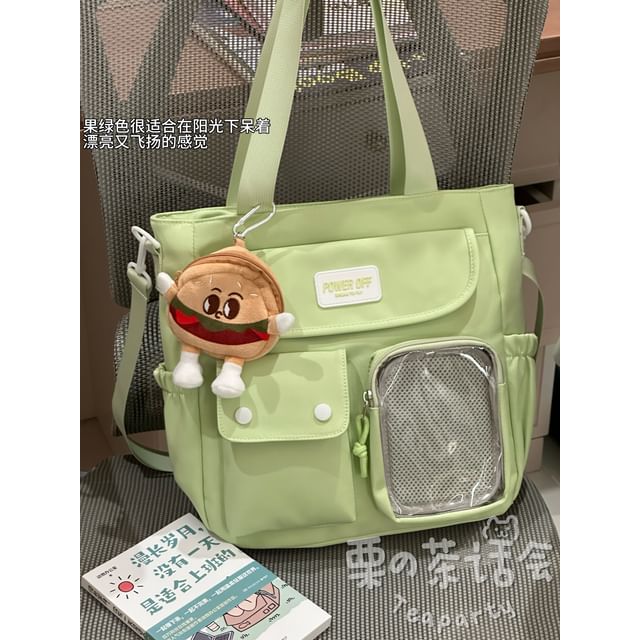 Plain Multi-Pocket Crossbody Tote Bag