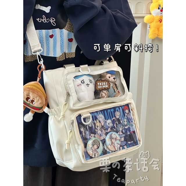 Plain Transparent Panel Crossbody Tote Bag