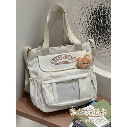 Lettering Print Transparent Panel Crossbody Tote Bag / Backpack