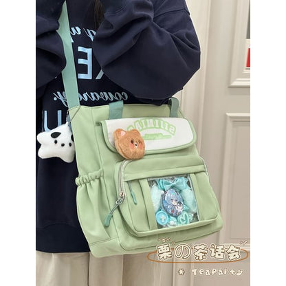 Lettering Print Transparent Panel Crossbody Tote Bag