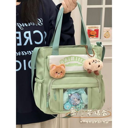 Lettering Print Transparent Panel Crossbody Tote Bag