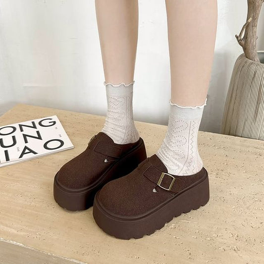 Mules Faux Platform Buckled Suede