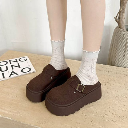 Mules Faux Platform Buckled Suede