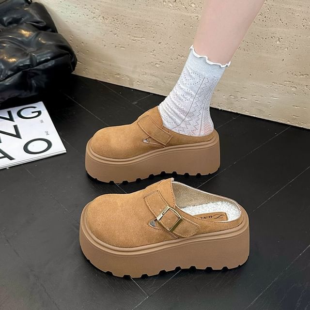 Mules Faux Platform Buckled Suede