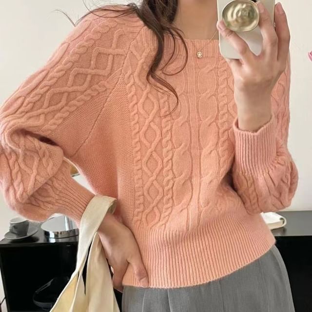 Square-Neck Cable-Knit Loose Sweater in 13 Colors