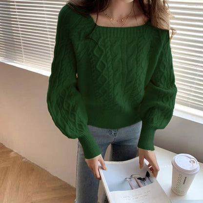 Square-Neck Cable-Knit Loose Sweater in 13 Colors