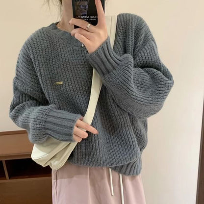 Oversized Crew-Neck Knit Sweater in 5 Colors