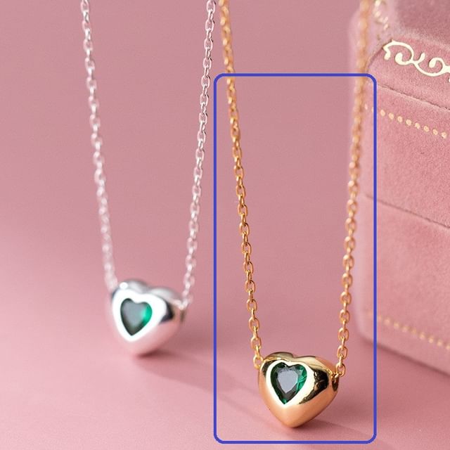 S925 Sterling Silver Heart Rhinestone Pendant Necklace