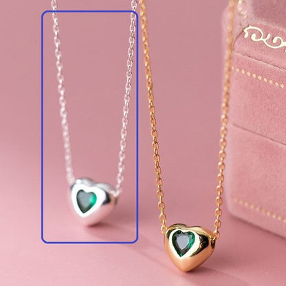 S925 Sterling Silver Heart Rhinestone Pendant Necklace