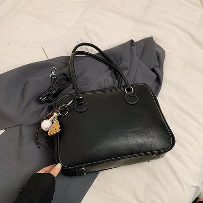 Faux Leather Plain Zip Satchel Bag