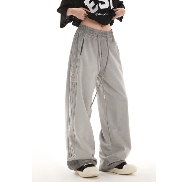 Low Waist Plain Striped Loose-Fit Wide-Leg Sweatpants