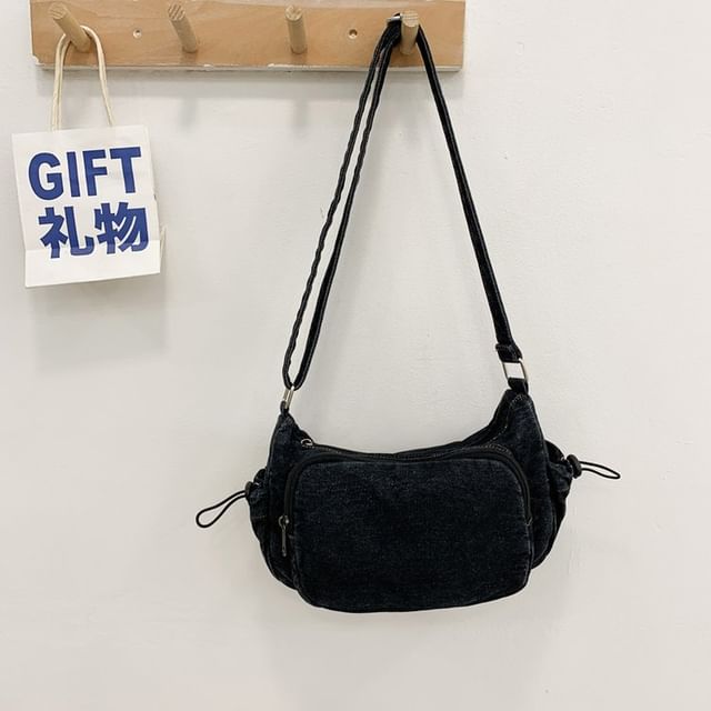 Multi-Pocket Drawstring Denim Crossbody Bag