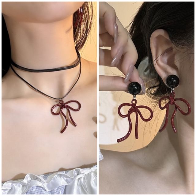 Earring Drop Necklace / Bow Layered
