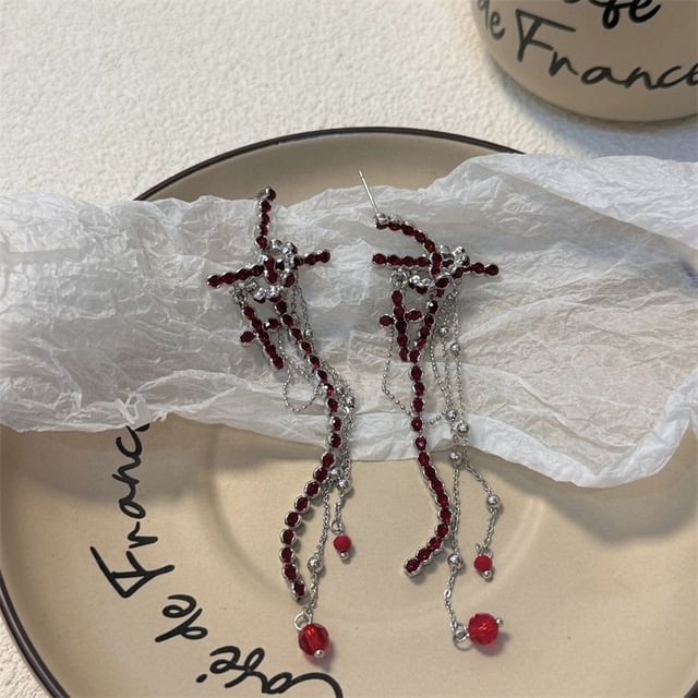 Earring Rhinestone Cross Dangle