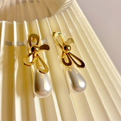 Pearl Faux Drop Earring Bow