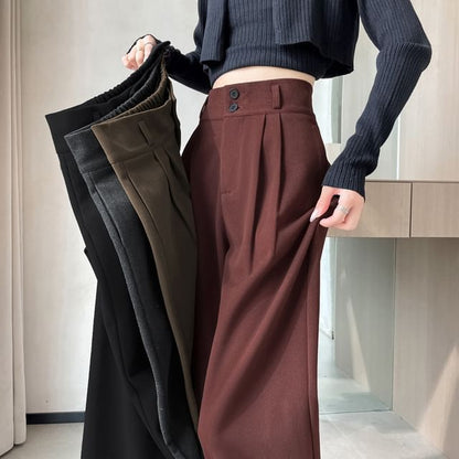 High Rise Plain Wide Leg Slacks