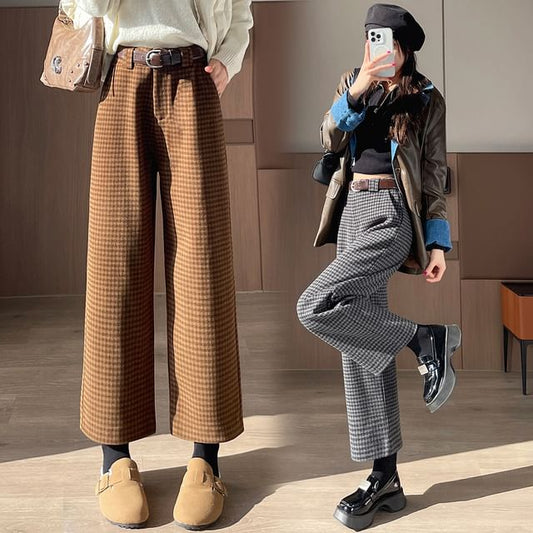 High Waist Plaid Cropped  Wide Leg Slacks