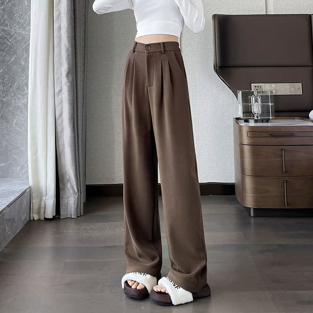 High Rise Plain Wide Leg Slacks