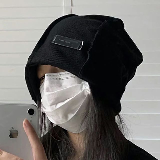 Beanie Ribbed Panel Plain Knit /