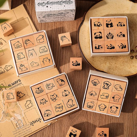 Set of 9: Animal Wooden Stamp