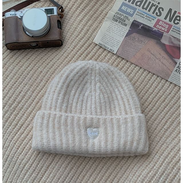 Embroidered Heart Beanie