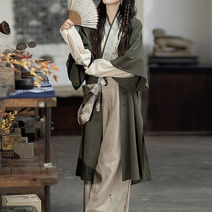 Hanfu Open Front Jacket / Open Front Top / Wide Leg Pants / Crossbody Bag / Set