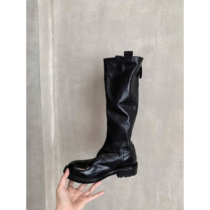 Zip-Up Genuine Boots Platform Plain Leather Tall