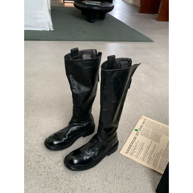 Zip-Up Genuine Boots Platform Plain Leather Tall