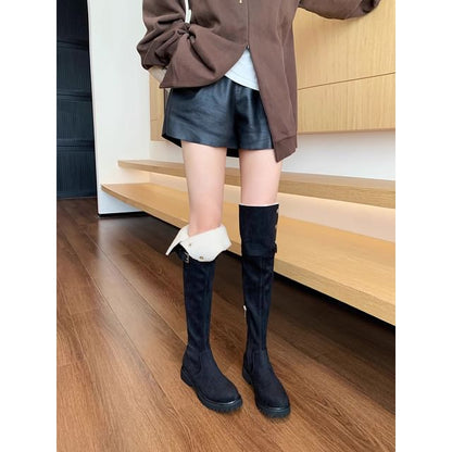 Plain Over-the-Knee Platform Buckled Boots
