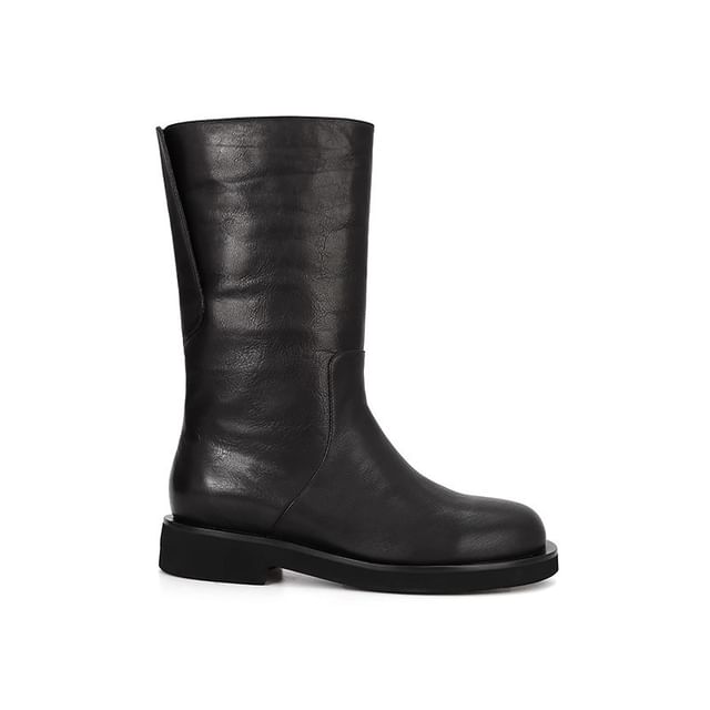 Boots Genuine Mid-Calf Leather Plain Platform