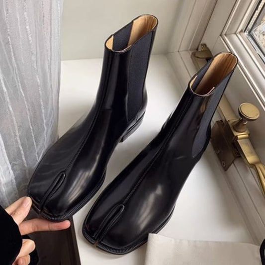 Leather Genuine Short Boots Plain Chelsea Heel Chunky Toe Split