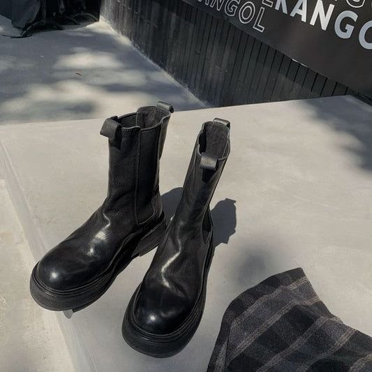 Platform Chelsea Short Genuine Leather Plain Boots