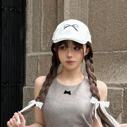 Newsboy Print Cap Bow