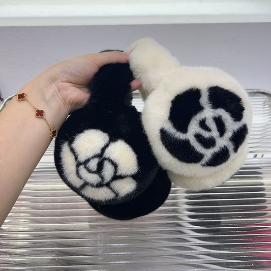 Set Bow Fluffy / Muffs Ear Print Scarf Floral