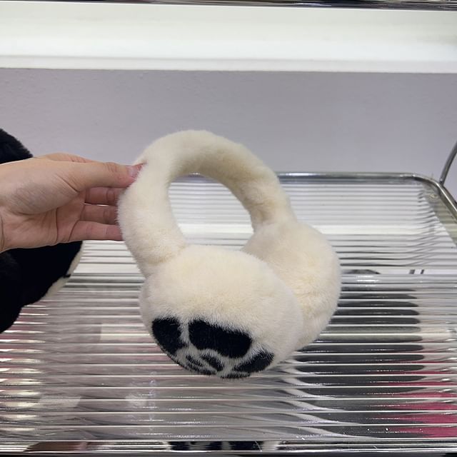 Set Bow Fluffy / Muffs Ear Print Scarf Floral