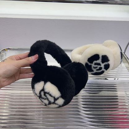 Set Bow Fluffy / Muffs Ear Print Scarf Floral