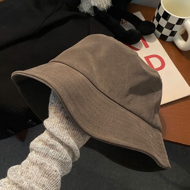 Faux Suede Plain Bucket Hat