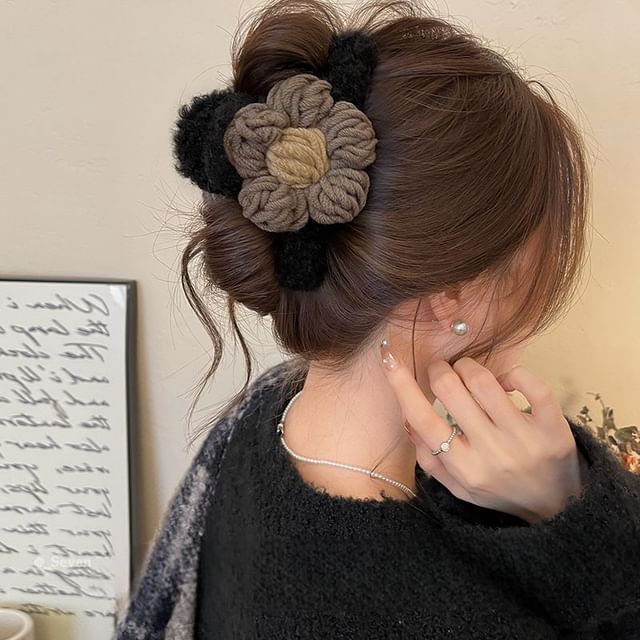 Floral Yarn Chenille Hair Claw Clip