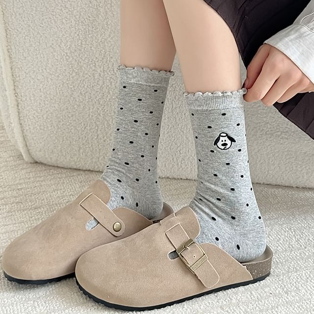 Dog Embroidered Dotted Socks / Set